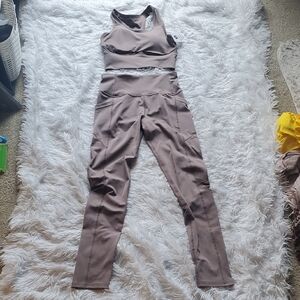 Women's Elegant Taupe Leggings And Sports Bra Workout Set